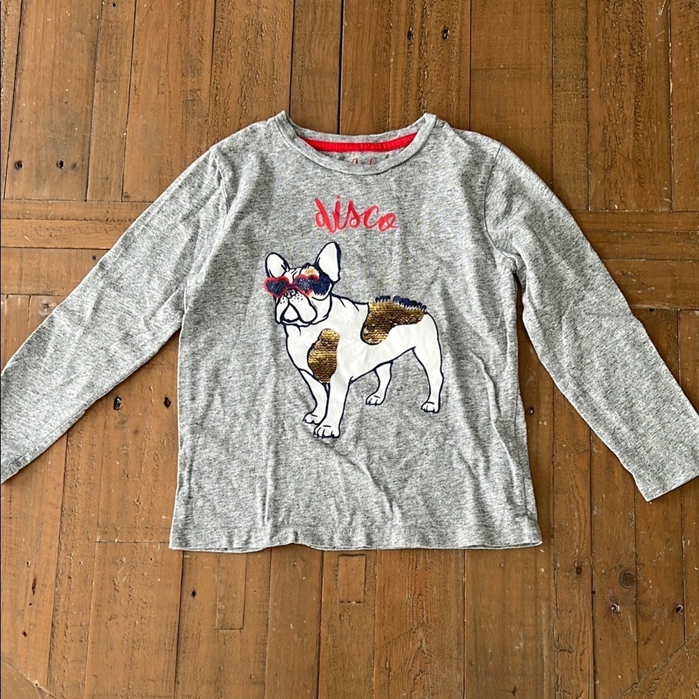 Mini Boden disco dog flip sequin long sleeve tee